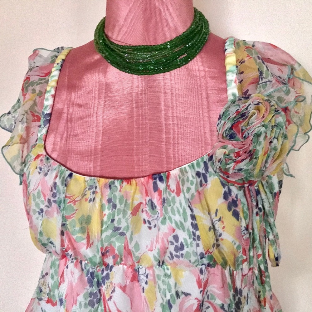 Anna Sui Silk Chiffon Baby Doll w/Asymmetric hem